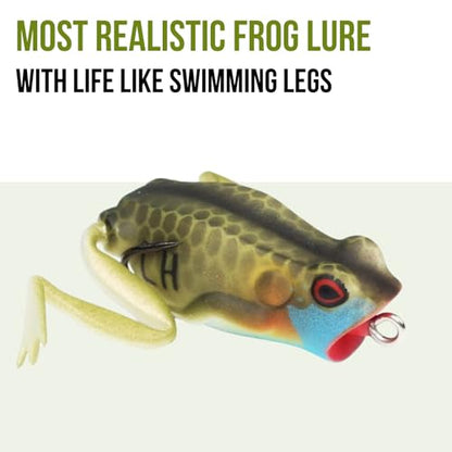 Lunkerhunt Frog Fishing Lure for Bass Fishing | Popping Frog Lure 1/4 oz | Topwater Fishing Bait with Weedless Hooks, Hollow Body, Trout Pike Lures - color: Blue Gill, size: 1.75 inch