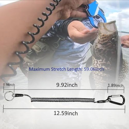 Fishing Lanyards, 7PCS Retractable Steel Wire Coiled Lanyard Safety Fishing Tool Ropes Accessories with Buckle Clip and Split Ring for Pliers Lip Grips Tackle, Boating, Kayak - color: Black