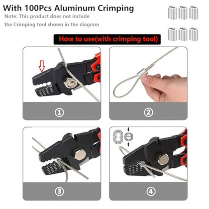 1/16" Wire Rope, 328ft Stainless Steel Cable with 100Pcs Aluminum Crimping Sleeves, Aircraft Cable, Picture Wire,7x7 Strand,368 lbs Breaking Strength - size: 1/16-inch