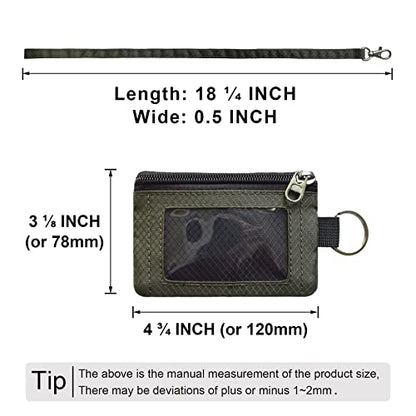 CHENSPRX Minimalist RFID Blocking Small Wallet with ID Window,WaterResistant Zip Id Case Wallet with Lanyard Keychain for Cards,Cash,Travel,Women,Men - color: Black+Army Green