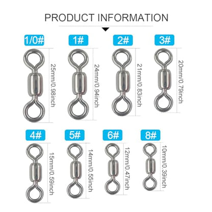 100 pcs Fishing Swivels, 100% 304 Stainless Steel Barrel Swivel Corrosion Resistance Power Crane Swivels Saltwater and Freshwater Fishing Line Lure Leader Connector - size: 3# 0.79"/240LB
