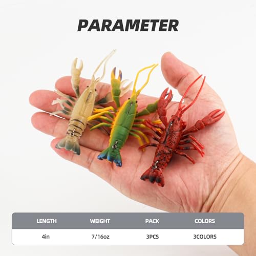 Pre-Rigged Weighted Shrimp & Crawfish Fishing Lures – Soft Bait with Lead Weight, Weedless, Realistic Action – Durable for Bass, Trout, Crappie, Saltwater & Freshwater Fishing - size: 4in-7/16oz