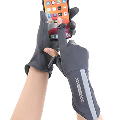 Mens Women Driving Gloves Summer UV Sun Protection Gloves Non-Slip Touchscreen Ice-Silk Sunblock Gloves for Cycling Riding - color: Extended Dark Grey