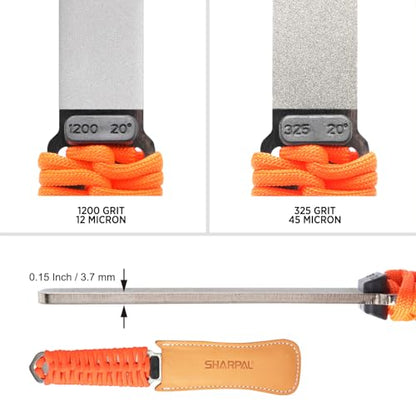 SHARPAL 181N Dual-Grit Diamond Sharpening Stone File | Garden Tool Knife Sharpener Coarse 325 / Extra Fine 1200 Grit, For Lawn Mower Blade, Axe, Hatchet, Hedge Shears - style: Paracord Handle with Leather Strop