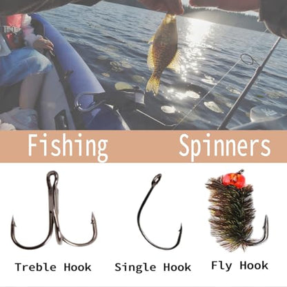 SHIAWASENA Fishing Spinners, 10pcs Trout Fishing Lures Kit, Inline Spinner Baits with Single Hooks &Treble Hooks & Fly Hooks, High-Reflective Flash Spoons for Trout, Salmon, Panfish, Bass, Pike - style: A#
