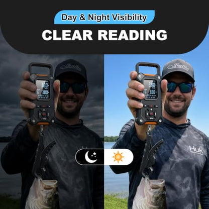 SNAIL TRAIL 8 Storage Bins Digital Fishing Scale & Lip Gripper with Auto-Rank, Large & High Contrast Backlit LCD Display, Multi-Mode(LB, LB-OZ, KG), 50 lbs Tournament Bass Fish Weigher, Gift for Men - color: Black