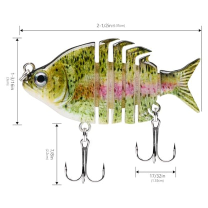 Bassdash SwimPanfish 0.34oz Hard Swimbaits Multi Jointed Topwater Trout Bass Fishing Crank Lure for Freshwater and Saltwater - color: Light Rainbow