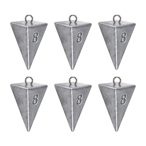 Alwonder Pyramid Sinkers Lead Fishing Weights for Surf Pompano Catfishing | Pyramid Weights 1oz-2LB Saltwater Freshwater Fishing Sinkers No-Roll Triangle Inshore Ocean Beach Casting Bottom Pier Fishing - size: 8oz-6 Pack