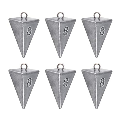 Alwonder Pyramid Sinkers Lead Fishing Weights for Surf Pompano Catfishing | Pyramid Weights 1oz-2LB Saltwater Freshwater Fishing Sinkers No-Roll Triangle Inshore Ocean Beach Casting Bottom Pier Fishing - size: 8oz-6 Pack