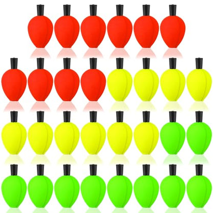 30 Pcs Trout Float Foam Teardrop Strike Fishing Bobbers Fishing Floats Fly Fishing Strike Indicators for Trout Offshore Saltwater Freshwater - color: Yellow, Red, Green