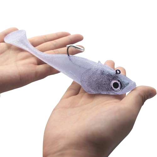 Big Jig Worm Lures Swimming Bait Soft Plastic Fishing Lure for Bass, Crappie, Trout, Pike, Sea Bass, Redfish, Striper,Fishing Lures for Freshwater & Saltwater - color: Clear Glitter-1 Piece
