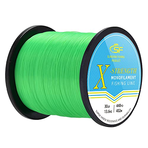 SF Monofilament Fishing Line Premium Spool X-Strong Mono Nylon Material Leader Line for Saltwater Freshwater 8/10/12/15/20/25/30/40/50/60/80/100LB - color: Hi-Vis Green, size: 30LB/0.022in/440Yds