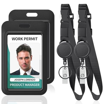Uniclife 2 Pack Retractable Adjustable Lanyard Heavy Duty Neck Lanyard with Retractable Badge Reel Quick-Release Buckle and Adjustable Length Strong Wide Nylon Strap with Sliding ID Badge Holder - color: Black, size: 2 Pack with Adjustable Lanyard