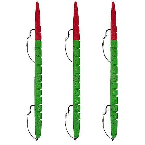 Delong Lures Fishing Lures, Made in America, Pre-Rigged Weedless Bass Lures for Fishing, Segemented Soft Platisc Fishing Bait, Fishing Worm Lure, Fishing Tackle Kit - color: Watermelon