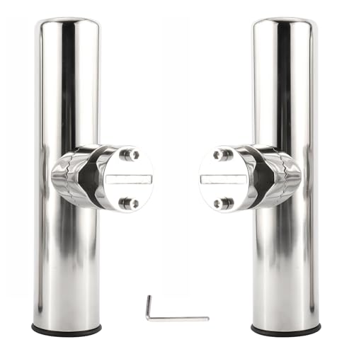 NovelBee 2pcs Stainless Steel Clamp on Fishing Rod Holders with Black Rubber Insert for Rails 7/8" to 1"