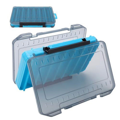 ‌Double-Sided Fishing Lure Box – 14-Slot Water proof Bait Organizer with Handle & Ventilation for Freshwater/Saltwater Fishing(Blue)