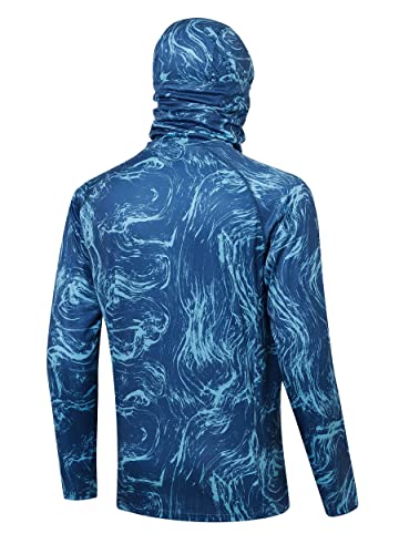 Willit Men's UPF 50+ Sun Protection Hoodie with Built-in Mesh Mask, Long Sleeve Cooling Fishing Shirt - color: Blue Wave, size: X-Large