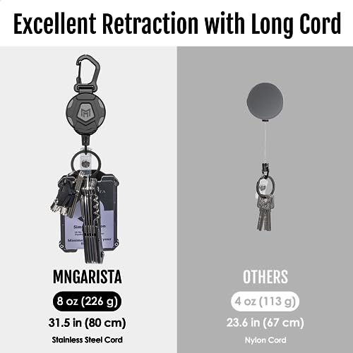 MNGARISTA 4-Pack Retractable Keychain, Heavy Duty Carabiner Badge Holder, Tactical ID Badge Reel with 31.5” Steel Retractable Cord, 8.0 oz - style: 4-Pack