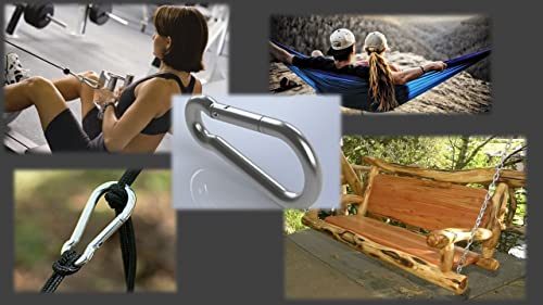Black & Silver Zinc-Galvanized Heavy Duty Bushcraft Carabiner Spring Snap Clip Link Hooks 200-500lb Load 2, 6 & 12 Packs - color: 8cm (3.15in) Silver 6 Pack