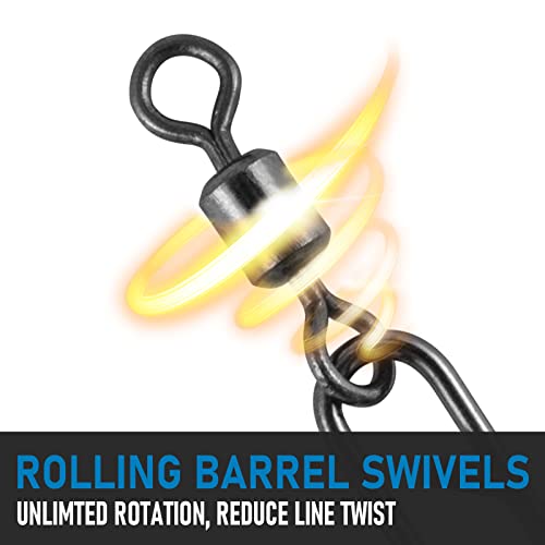 Dr.Fish Fishing Clips with Swivels, Speed Power Clips with Barrel Swivels Quick Change Lure Snap Swivels Fishing Tackle Leader Line Connector for Freshwater & Saltwater - size: #8(0.75")-42LB-50 Pack