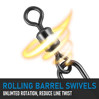 Dr.Fish Fishing Clips with Swivels, Speed Power Clips with Barrel Swivels Quick Change Lure Snap Swivels Fishing Tackle Leader Line Connector for Freshwater & Saltwater - size: #8(0.75")-42LB-50 Pack