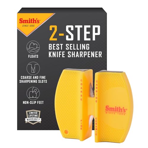 Smith's CCKS 2-Step Knife Sharpener - Yellow - 2-Step Preset Coarse & Fine Slots - Outdoor Handheld Knife Sharpener - Fishing, Hunting, Fillet, Pocket Knives - Compact Plastic Portable Keychain Tool - color: Yellow, style: CCKS