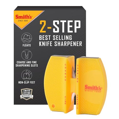 Smith's CCKS 2-Step Knife Sharpener - Yellow - 2-Step Preset Coarse & Fine Slots - Outdoor Handheld Knife Sharpener - Fishing, Hunting, Fillet, Pocket Knives - Compact Plastic Portable Keychain Tool - color: Yellow, style: CCKS