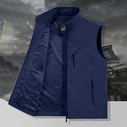 Mens Vests Sleeveless Zip Up Jacket Lightweight Casual Golf Windbreakers Hiking Work Tactical Vests Slim fit Outerwear - color: A01-dark Blue, size: Medium