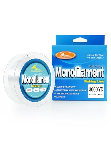 BLUEWING Monofilament Fishing Line Clear Mono Fish Wire Thin Diameter String 6-400 lbs, 50-3000 Yards - color: 01-Clear, size: 0.23mm/6lb/3000YD