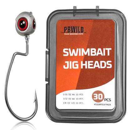Weedless Jig Head, Swimbait Jig Heads, Texas Rig Compatible | For Bass, Walleye, 10 and 30 Pieces, Assorted Weights (BFS and Heavier Weights), Tackle Gift - style: Bfs Assorted 30 Pack (1/16oz, 3/32oz, 1/8oz)
