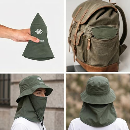 Bucket Hat for Men Women,Waterproof Sun Hat UV Protection with Detachable Face Neck Flap for Outdoors - color: Green