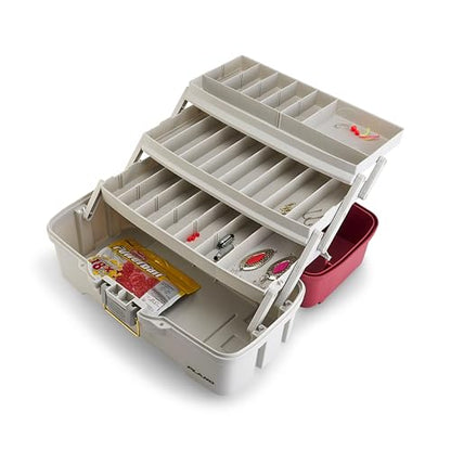Plano Three-Tray Tackle Box Salmon Kit, Maroon/Grey, Rust-Proof Brass Latch, Top-Access Tray Compartments with Deep Storage, Made in the USA, Portable Fishing Gear Storage Organizer - style: Salmon