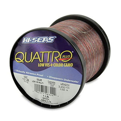 HI-SEAS Quattro Monofilament Fishing Line - Low-vis 4 Color Camo, Strong & Durable Performance Saltwater Main Line - style: 15 Lb Test, 0.40 Mm Dia, 3200 Yd