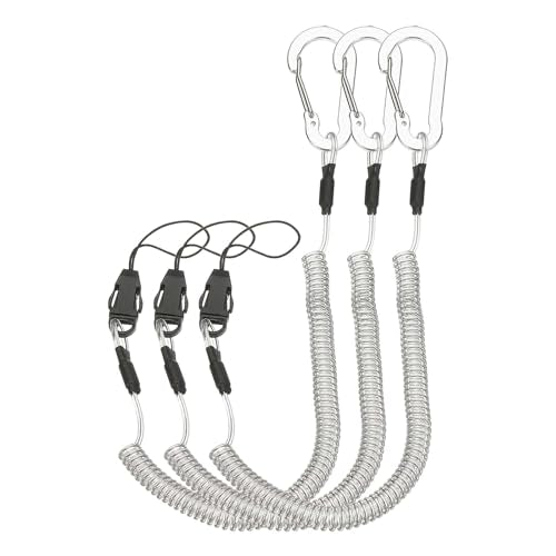 PATIKIL Coiled Lanyards with Buckle Retractable Safety Ring and Quick Release Detachable Buckle for Fishing Equipment - color: Silver Tone, size: 40 Inch