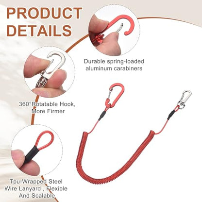 PATIKIL Fishing Lanyard, (59.06" Length, Red) (3Pcs), Retractable Coiled Tether Anti-Lost Rope Coiled with Carabiners and 360° Safety Buckle, Suit for - Fishing/Hunting/Hiking/Boating - color: Red, size: 59.06"