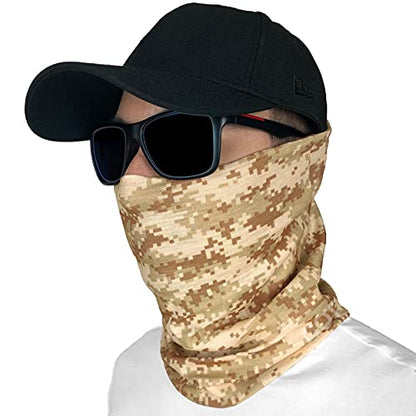 Fishing Face Mask Neck Gaiter - UV Sun Protection Cover for Men Women | Moisture-Wicking, Quick-Drying, Lightweight, Camo Design, Multi-Style Headwear, SPF Sun Shield - color: Digital Sand Camo