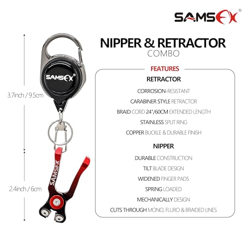 SAMSFX MINI Fishing Line Cutters with Retractors, Braid Scissors,Tungsten Line Cutter that Cut Braid, Mono and Fluoro Lines Clean & Smooth Fly Fishing Equipment - color: Gradient Red, Offset Cutting Face