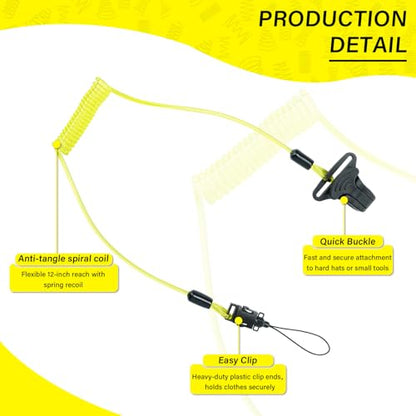 MELOTOUGH Coiled Lanyard,Hard Hat Lanyard with Clamp End,No Snag Design for Hard Hat,Weight Capacity 2lbs - color: Yellow