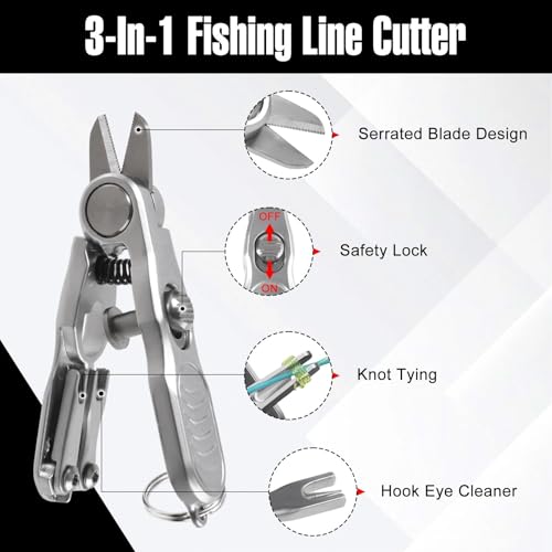SPEEDWOX 3-in-1 Fishing Line Scissors with Retractors and Knot Tying Tool Accessories Zinc-Aluminum Alloy Stainless Steel Blade Fishing Tool for Cutting Mono and Fluoro Lines with Storage Box