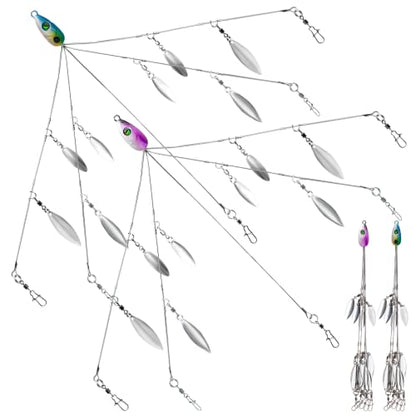 5 Arms Alabama Rigs for Bass Fishing, Swimbait Lure Kit Umbrella Rigs with 4 Willow Leaf Blades for Trout Salmon Freshwater Saltwater - color: 8 Blades-2pcs