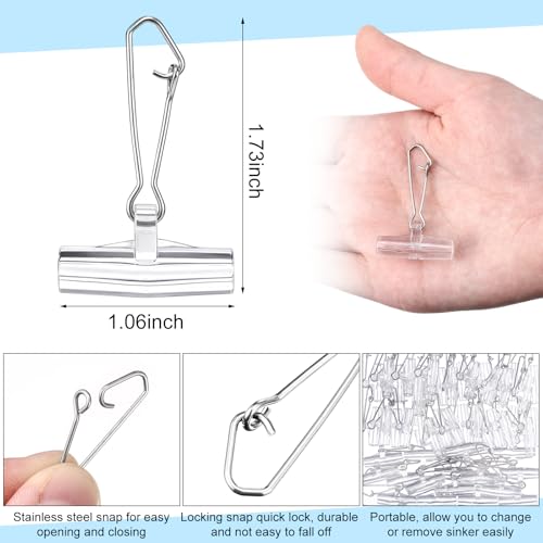 Soulchen 50 Pcs Fishing Line Sinker Slides Clip with Metal Snaps Stainless Steel Fishing Weights Sinkers Slider Swivel Snap Connector Catfishing Tackle Equipment Accessories for Boat Beach