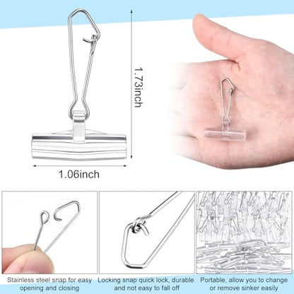 Soulchen 50 Pcs Fishing Line Sinker Slides Clip with Metal Snaps Stainless Steel Fishing Weights Sinkers Slider Swivel Snap Connector Catfishing Tackle Equipment Accessories for Boat Beach