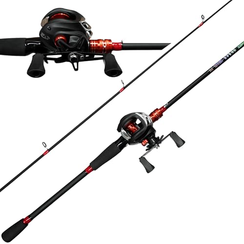 Kilitn Fishing Rod and Reel Combo, Baitcasting Combo Baitcast Reel, 6 Foot 7 Foot 2-Piece, Durable Fiberglass Wrapped Carbon Fiber Rod with Comfortable EVA Handle - style: Right-hand Reel - 6 Ft 2 Piece Rod
