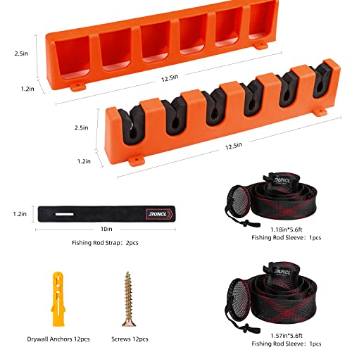 RUNCL Fishing Rod Holder, Rod Sleeve, and Rod Strap Kit, Wall Mounted Vertical Fishing Rod Rack, Fishing Pole Holders Hold Up to 6 5-11mm Rods, Fishing Rod Storage Combo Set - color: A: 2 Set Orange