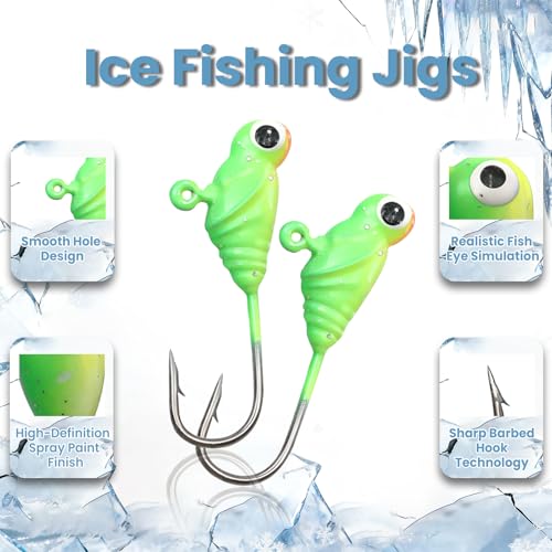 Natufish Glow Ice Fishing Jigs | Winter Ice Fishing Lures Set | Micro Jig Head for Pike, Panfish, Crappie, Perch, Walleye, Trout, Bluegill - with Storage Box - color: 28pcs