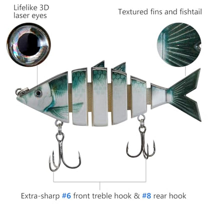 BASSDASH Bone Swimbait Multi Jointed Hard Fishing Lure for Bass Trout Bluegill Pike with Angled Cut Segments - color: Slate Blue Shad