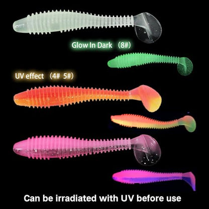 Eupheng 2.5inch/3inch Paddle Tail Swimbaits, T-Tail Ribbed Soft Plastic Fishing Lures for Bass Trout Crappie Walleye Saltwater Freshwater Fishing - size: 3 inch - 30 PCS