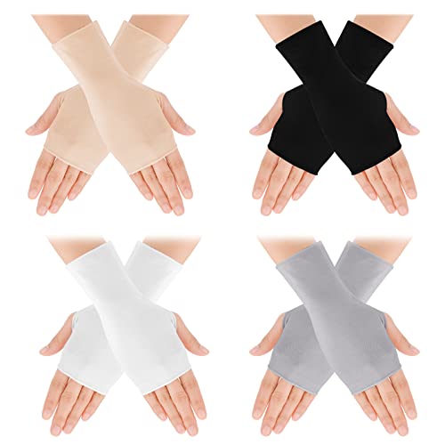 4 Pairs Sunblock Fingerless Gloves for Women UV Protection Wrist Length Gloves Lightweight Fingerless Gloves Sun Protetion