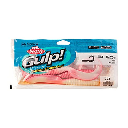 Berkley Gulp! Grub Saltwater Fishing Soft Bait - color: Pink Shine, size: 8- Inch
