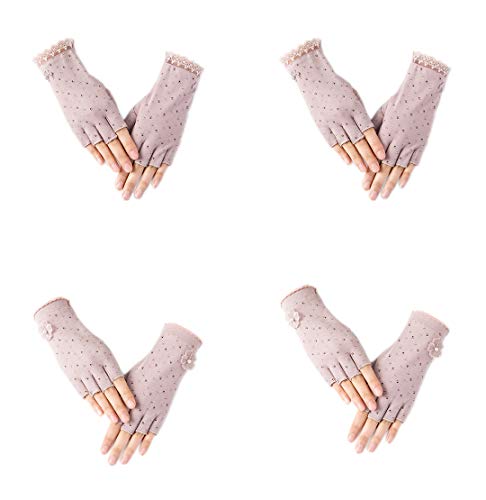 Gongxue 4 Pairs Women Sunscreen Fingerless Gloves UV Protection Driving Riding Fishing Cotton Mittens - color: Purple
